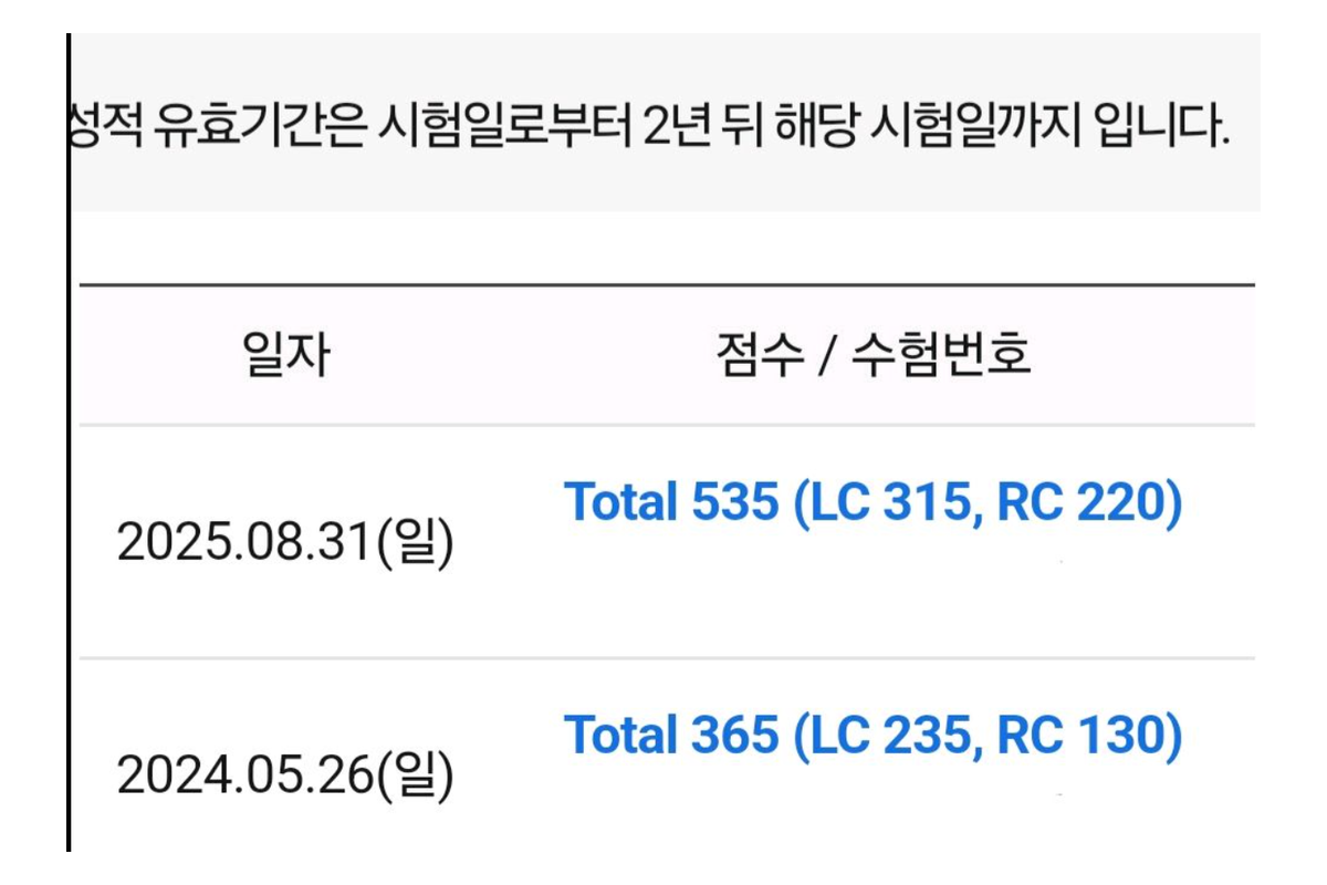 첫 토익 후 1개월 190점 인증